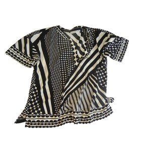 Women's  XL Petite, Black/white geo print Liz Claiborne short sleeve blouse